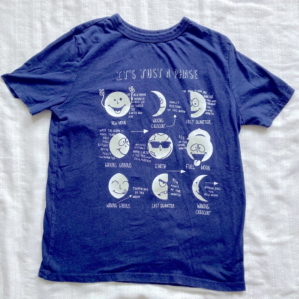 Gap Kids Moon Phases Navy Blue Short Sleeve Cotton Graphic Tee Boys, Girls, M